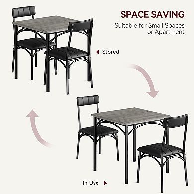 3 Piece Dining Table and Chairs Set for 2, Compact Kitchen Table with 2 PU Upholstered Chairs