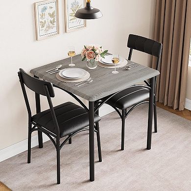 3 Piece Dining Table and Chairs Set for 2, Compact Kitchen Table with 2 PU Upholstered Chairs
