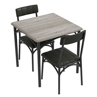 3 pc Dining Table and Chairs Set for 2, Compact Kitchen Table with 2 PU Upholstered Chairs