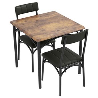 3 pc Dining Table and Chairs Set for 2, Compact Kitchen Table with 2 PU Upholstered Chairs