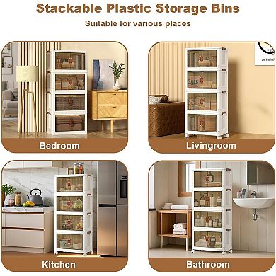 4 Tier Plastic Storage Box with Lid, Plastic Collapsible Folding Storage Box, for Toys,Clothes
