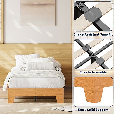 Minimalist Sturdy Wood Platform Bed Frame, No Box Spring Needed, Noise-Free, Easy Assembly