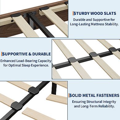 Minimalist Sturdy Wood Platform Bed Frame, No Box Spring Needed, Noise-Free, Easy Assembly