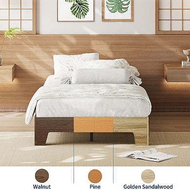 Minimalist Sturdy Wood Platform Bed Frame, No Box Spring Needed, Noise-Free, Easy Assembly