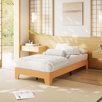 Minimalist Sturdy Wood Platform Bed Frame, No Box Spring Needed, Noise-Free, Easy Assembly