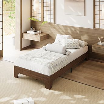 Minimalist Sturdy Wood Platform Bed Frame, No Box Spring Needed, Noise-Free, Easy Assembly