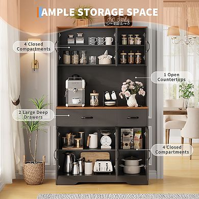 Kitchen Pantry Storage Cabinet Organizer with Charging Station and Drawers
