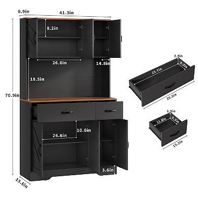 Kitchen Pantry Storage Cabinet Organizer with Charging Station and Drawers