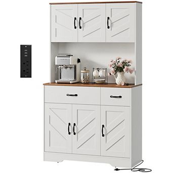 Kitchen Pantry Storage Cabinet Organizer with Charging Station and Drawers