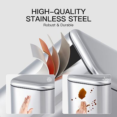 Compact Stainless Steel Trash Can, Removable Inner Bucket, Durable Pedal, Portable Handle
