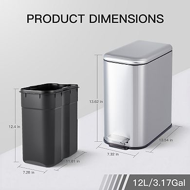 Compact Stainless Steel Trash Can, Removable Inner Bucket, Durable Pedal, Portable Handle