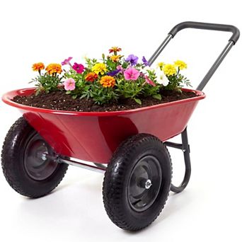 Heavy-Duty Garden Wheelbarrow Cart with Built-in Stand, 4-Wheel Utility Wagon for Home, Yard