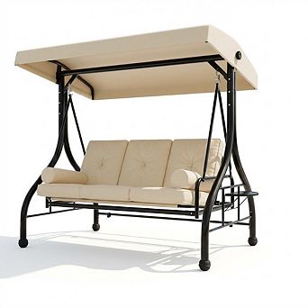 3-Seat Outdoor Porch Swing Glider with Adjustable Canopy, Patio Swings Bed with Removable Cushion