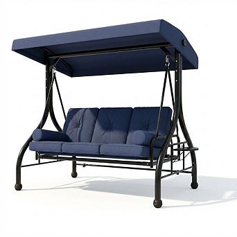3-Seat Outdoor Porch Swing Glider with Adjustable Canopy, Patio Swings Bed with Removable Cushion