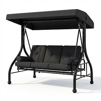 3-Seat Outdoor Porch Swing Glider with Adjustable Canopy, Patio Swings Bed with Removable Cushion
