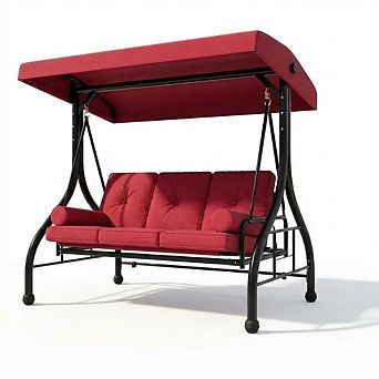 3-Seat Outdoor Porch Swing Glider with Adjustable Canopy, Patio Swings Bed with Removable Cushion