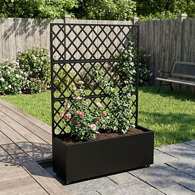 Mobile Galvanized Steel Raised Garden Bed Kit with Trellis & Privacy Screen for Vegetables, Flowers