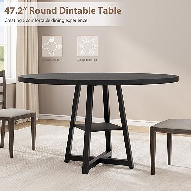 Modern Dining Table, Sturdy Wood Top & Metal Base, Ideal for Kitchen or Dining Room, Seats 4-8
