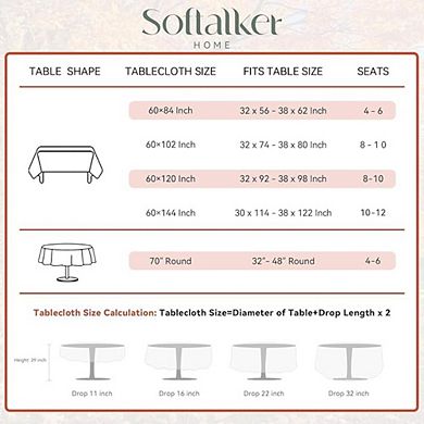 Fall Round Tablecloth 70 Inch Thanksgiving Autumn Harvest Farmhouse Table Cover