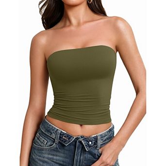 Avidlove Tube Tops for Women Going Out Tops Double Lined Crop Bandeau Strapless Basic Tank Top