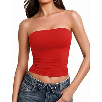 Avidlove Tube Tops for Women Going Out Tops Double Lined Crop Bandeau Strapless Basic Tank Top