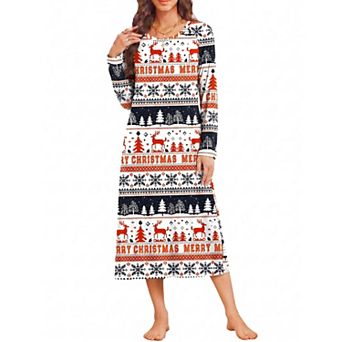 Ekouaer Womens Rib Knit Nightgown Long Sleeve Crew Neck Knee Length Sleep Dress