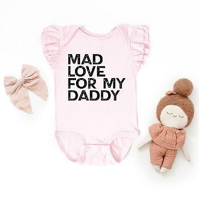 Mad Love For My Daddy Distressed - Infant Girl's Flutter Sleeve Bodysuit