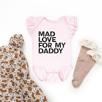 Mad Love For My Daddy Distressed - Infant Girl's Flutter Sleeve Bodysuit