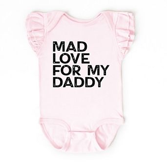 Mad Love For My Daddy Distressed - Infant Girl's Flutter Sleeve Bodysuit