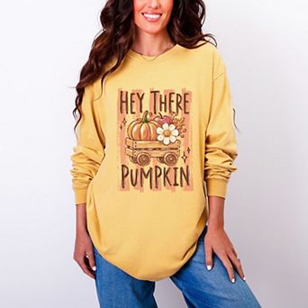 Hey There Pumpkin Stripes - Women's Garment Dyed Long Sleeve Graphic T-Shirt