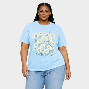 Watercolor Daisies - Women's Plus Sized Garment Dyed Graphic T-Shirt