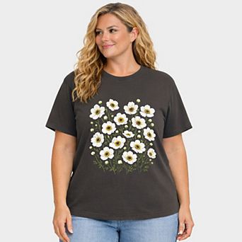 Watercolor Daisies - Women's Plus Sized Garment Dyed Graphic T-Shirt