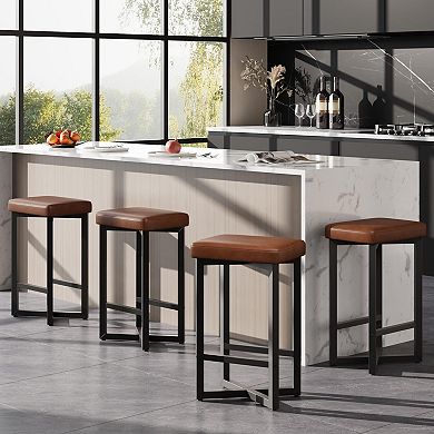 Bar Stools Set, Upholstered Barstools, Counter Height Barstools with PU Leather for Dining Room