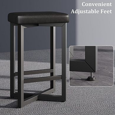 Bar Stools Set, Upholstered Barstools, Counter Height Barstools with PU Leather for Dining Room