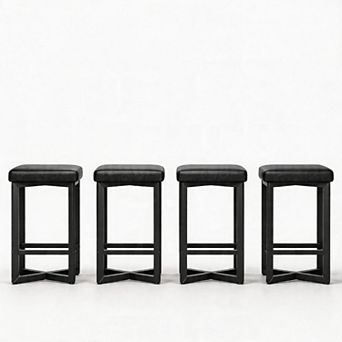 Bar Stools Set, Upholstered Barstools, Counter Height Barstools with PU Leather for Dining Room