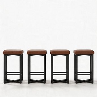 Bar Stools Set, Upholstered Barstools, Counter Height Barstools with PU Leather for Dining Room