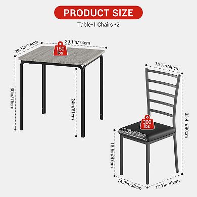 3 Piece Dining Table Set for 2, Modern Table with Chairs, Compact Breakfast Nook Furniture for Home