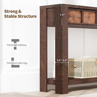 Farmhouse Console Table, Wooden Dining Table, 2 Drawers, Open Shelf, for Slim Entryway, Sofa Table