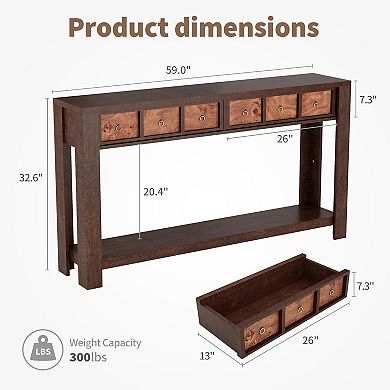 Farmhouse Console Table, Wooden Dining Table, 2 Drawers, Open Shelf, for Slim Entryway, Sofa Table