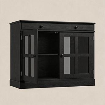 Kitchen Storage Cabinet, 2 Glass Door Buffet Sideboard with a Large Storage Drawer for Dining Room