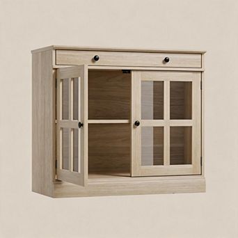 Kitchen Storage Cabinet, 2 Glass Door Buffet Sideboard with a Large Storage Drawer for Dining Room