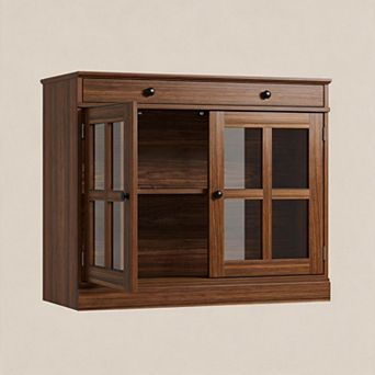 Kitchen Storage Cabinet, 2 Glass Door Buffet Sideboard with a Large Storage Drawer for Dining Room