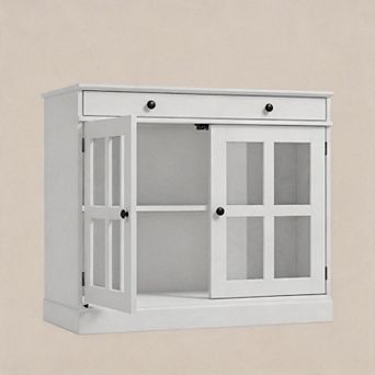 Kitchen Storage Cabinet, 2 Glass Door Buffet Sideboard with a Large Storage Drawer for Dining Room