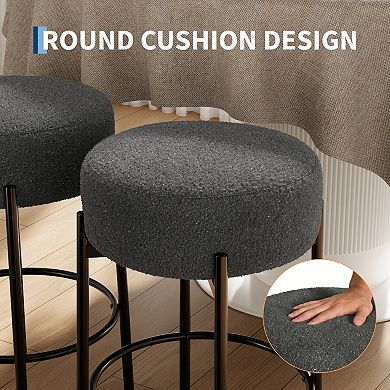 Round Bar Stools Set of 2, Backless Bar Stools, Upholstered with Foot Rest for Kitchen Island