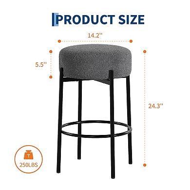 Round Bar Stools Set of 2, Backless Bar Stools, Upholstered with Foot Rest for Kitchen Island