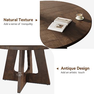 Round Dining Table for 4-6 People, Circle Dinner Table with Wooden Cross Pedestal Base, Table Only