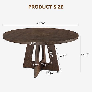 Round Dining Table for 4-6 People, Circle Dinner Table with Wooden Cross Pedestal Base, Table Only