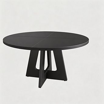 Round Dining Table for 4-6 People, Circle Dinner Table with Wooden Cross Pedestal Base, Table Only