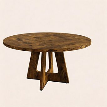 Round Dining Table for 4-6 People, Circle Dinner Table with Wooden Cross Pedestal Base, Table Only