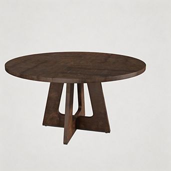 Round Dining Table for 4-6 People, Circle Dinner Table with Wooden Cross Pedestal Base, Table Only